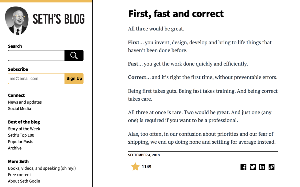 Seth Godin Blog Example