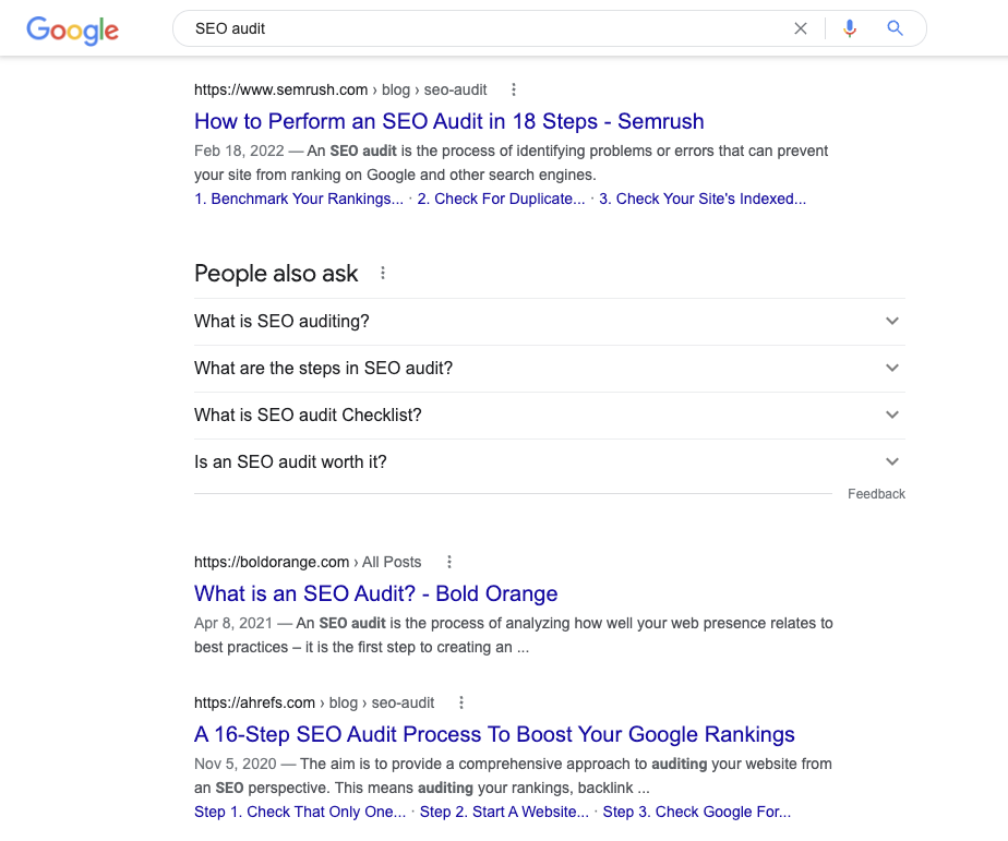 Screenshot of SEO Audit SERP