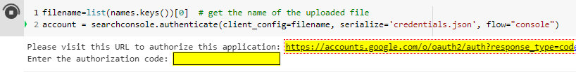 Google Collab Cell For Authenticating with Search Console