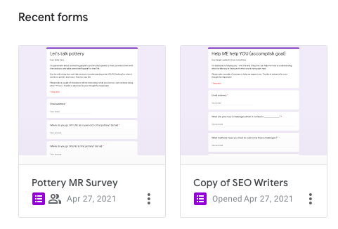 Google forms to create market research surveys.