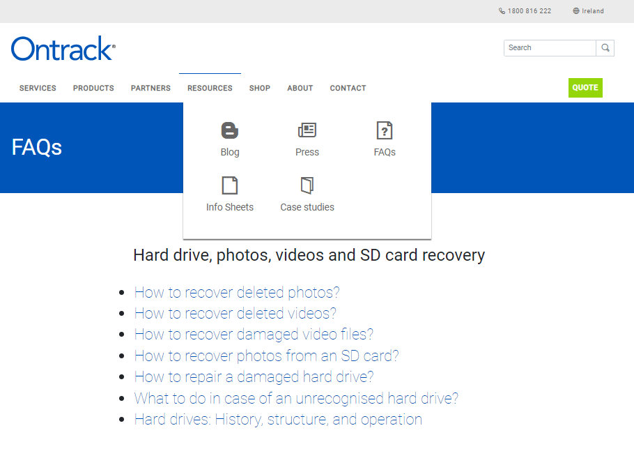 Example of Ontrack UK - FAQ Resource