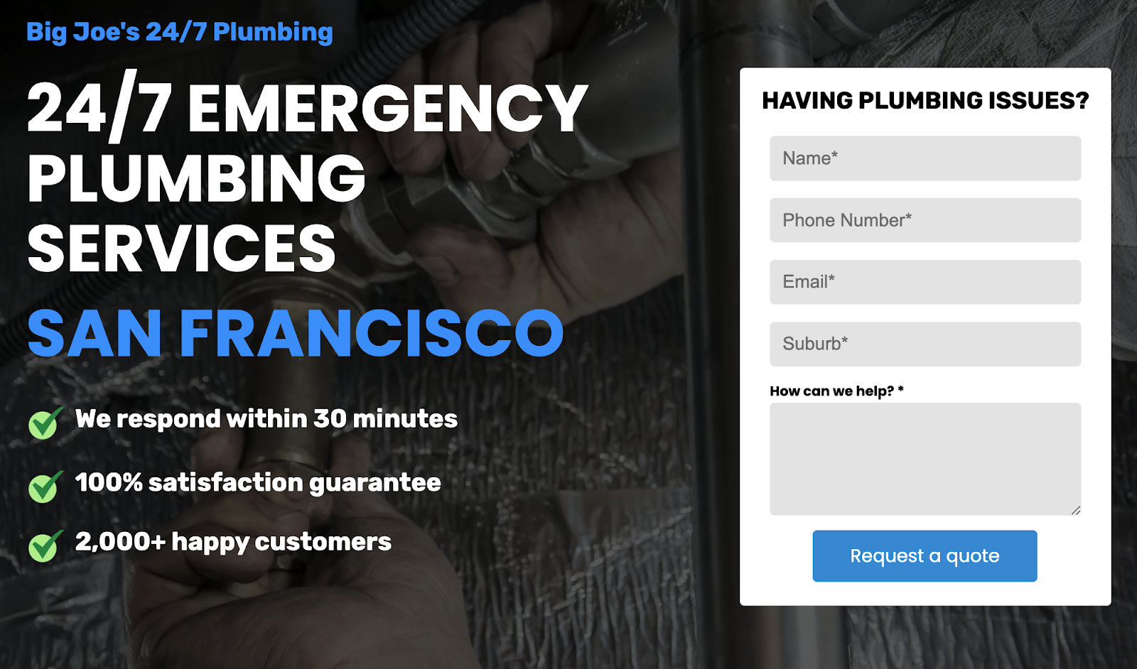 imaginary plumbing services landing example