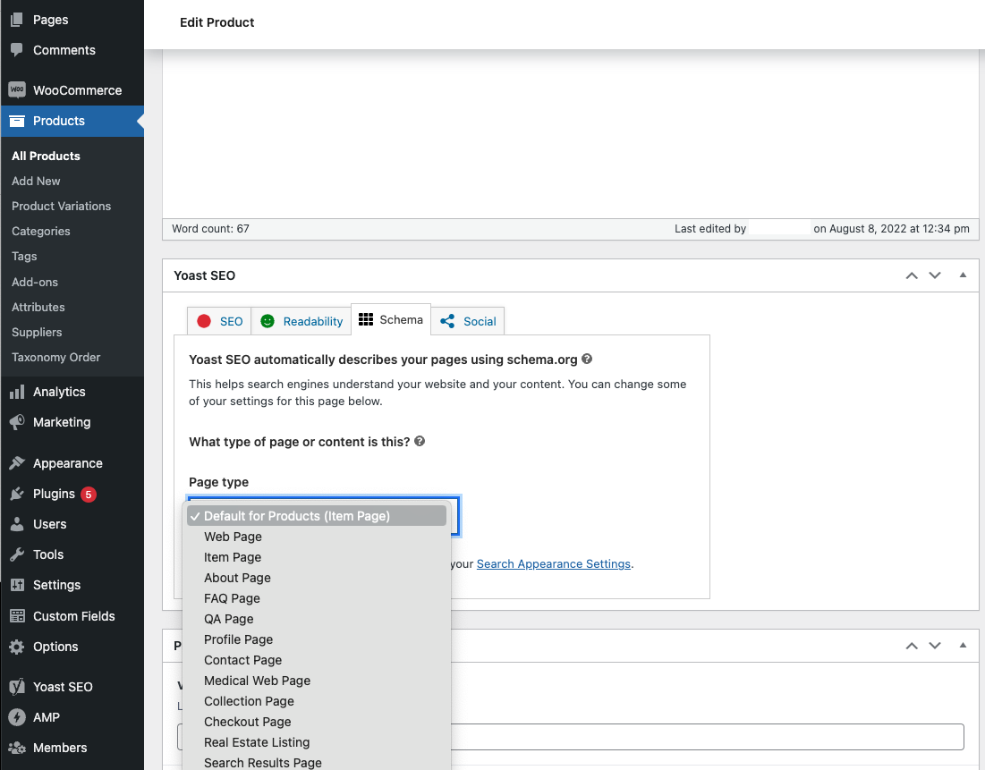 Yoast Page Schema Settings