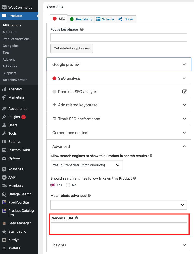 Canonical Page Settings in Yoast