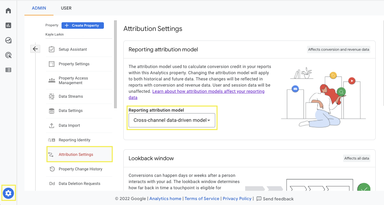 edit GA4 attribution settings