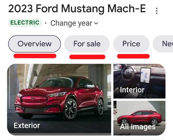 Screenshot of Mustang SERPs