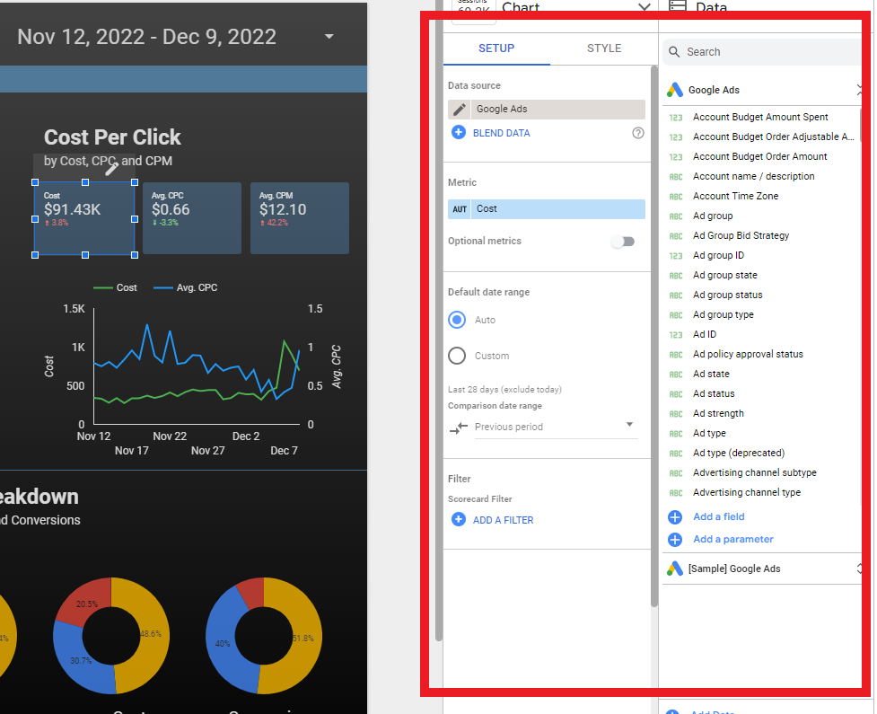 Pick and choose what data fields to visualize in Looker Studio.