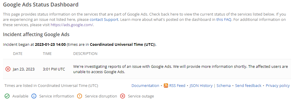 Google Ads confirms outage for advertisers.