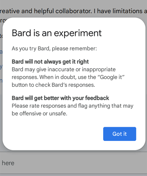Google Bard is Experimental