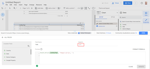 Use formula REGEXP_REPLACE to remove hostname from URL